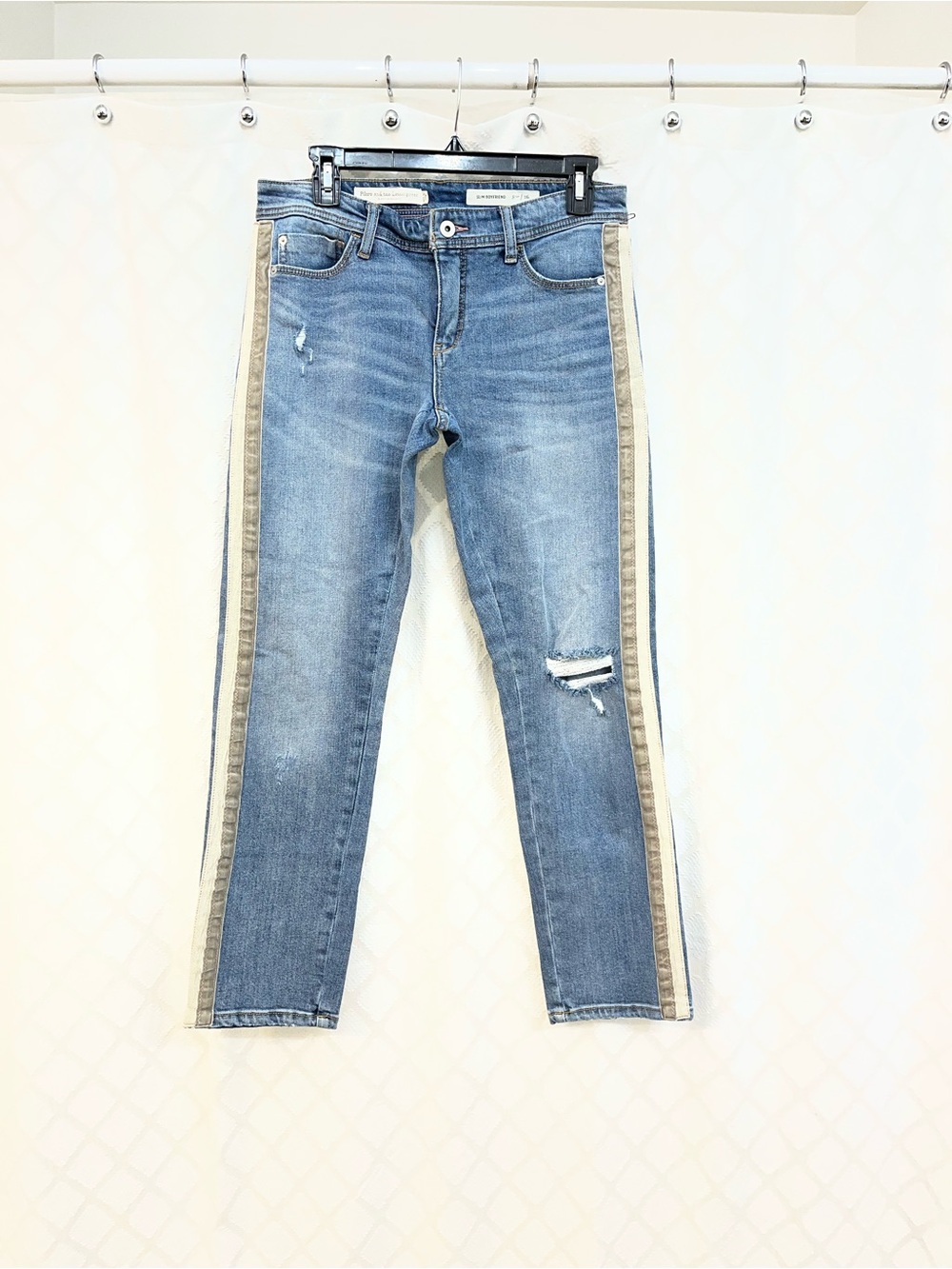Anthropologie Light Blue Skinny Jeans with Tan Side Panels